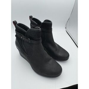 UGG Boots Womens Size 7 38 Black Leather Waterproof Wedge Ankle Booties
